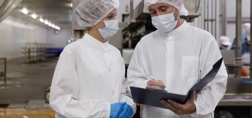 Food safety team reviewing ISO 22000 records in a Qatar production facility